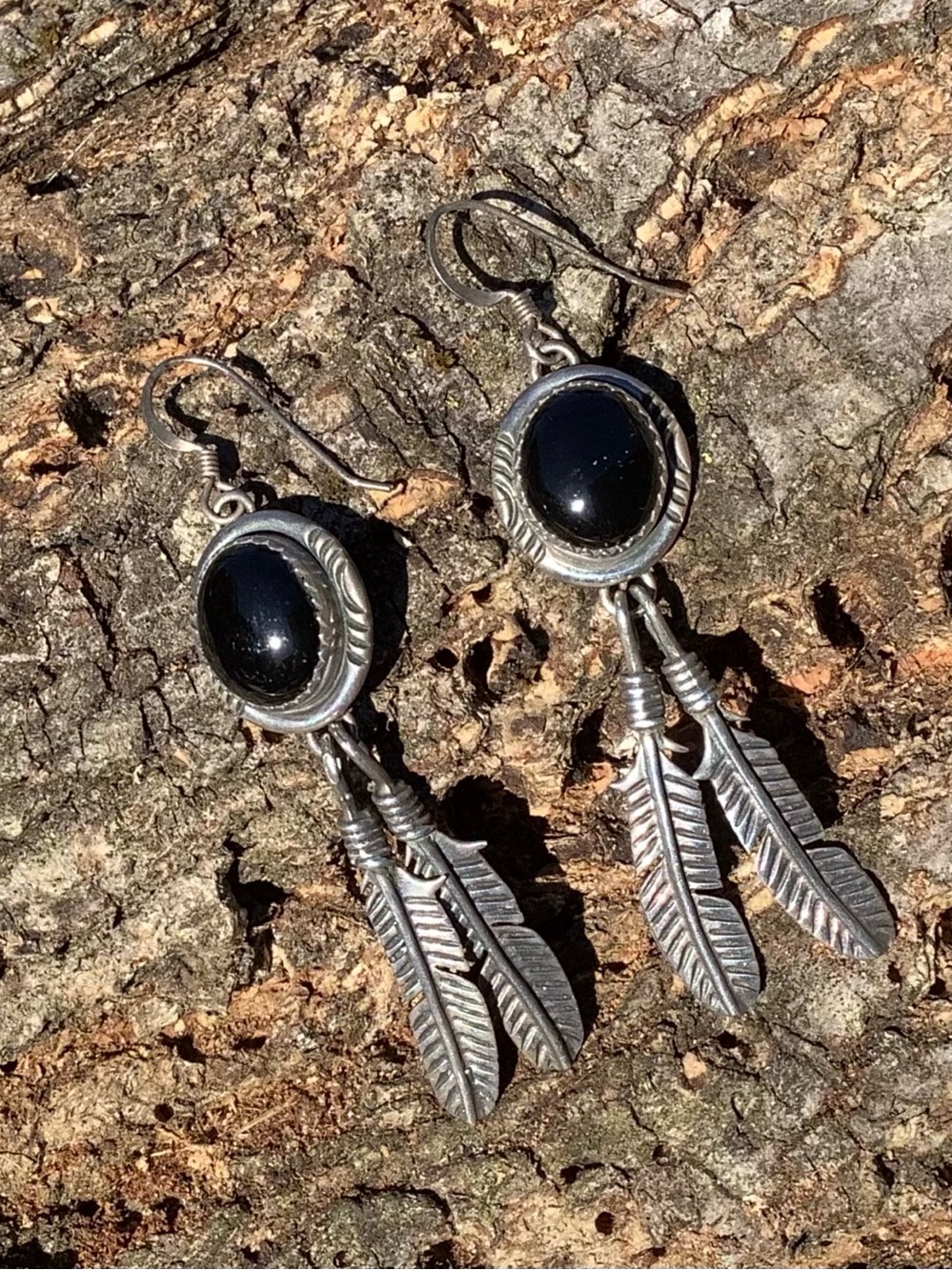 Onyx Sterling Feather Earrings